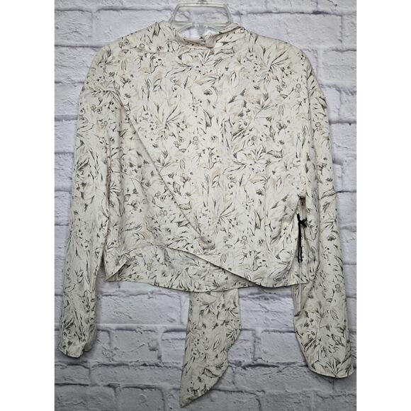 Astr The Label white sketch floral boho long sleeve crop top blouse Large. - Picture 6 of 12